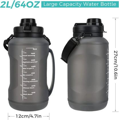 Collapsible Water Bottle, 2L/64OZ Large Capacity with Straw Half Gallon Silicone Foldable Water Bottle with Carrying Strap