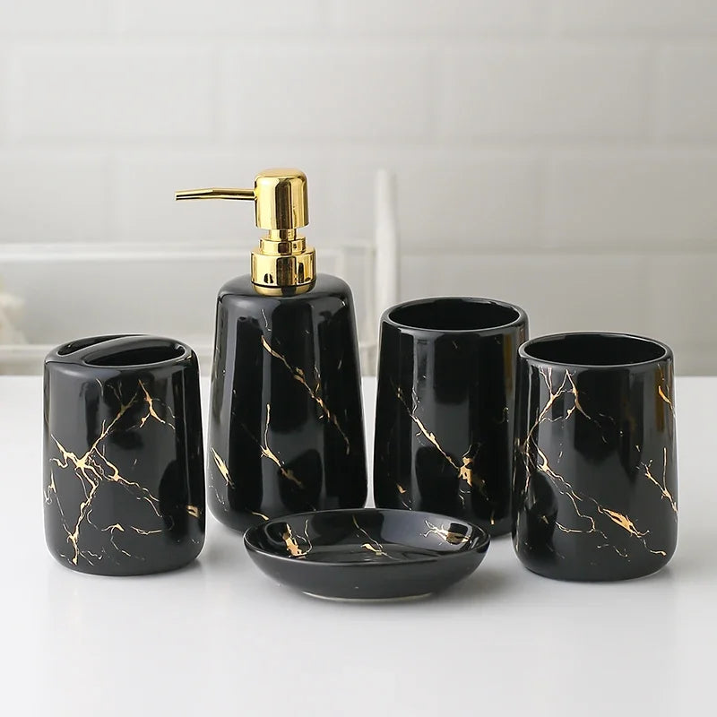 Ceramic Toiletries Bathroom Set Marble Porcelain Cup Toothbrush Holder / Soap Dispenser / Tray Bathroom Decoration Accessories