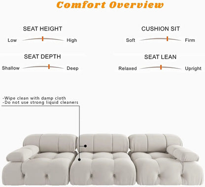 104" Minimalist Modular Sectional Sofas Modern Velvet Convertible Couches 3 Seats Living Room Sofa Sets for Office Apartment