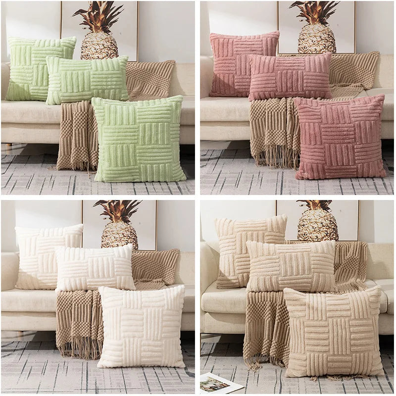 Plush Cushion Cover 45X45Cm Decorative Pillows for Sofa Living Room Geometric Pillow Cover Square Ornamental Pillow Home Decor