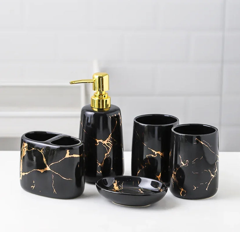 Ceramic Toiletries Bathroom Set Marble Porcelain Cup Toothbrush Holder / Soap Dispenser / Tray Bathroom Decoration Accessories