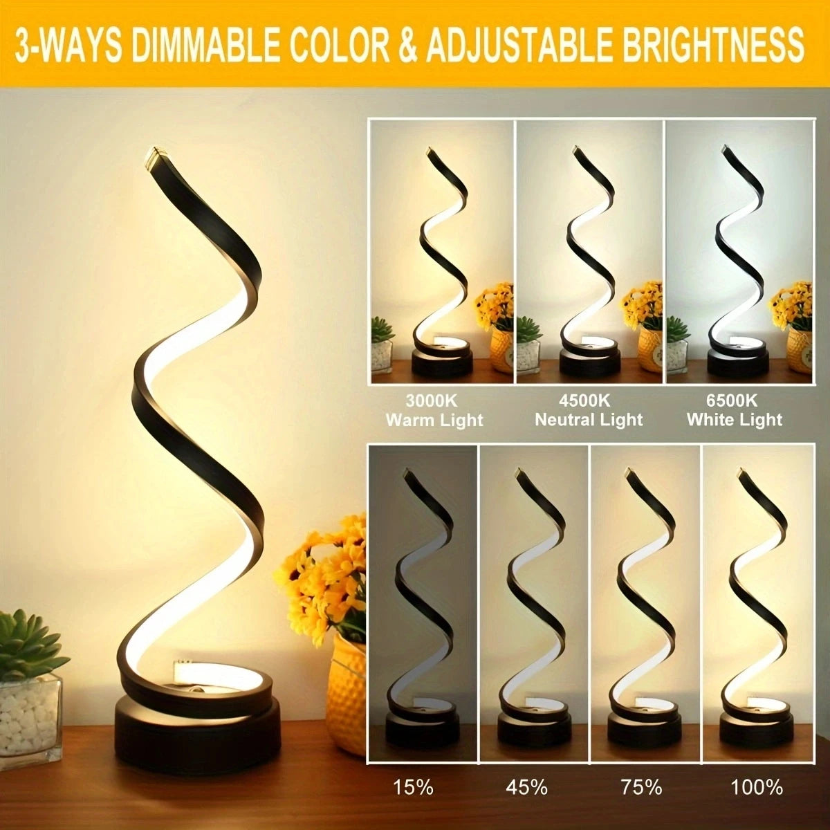 Table Lamps for Living Room,Modern Spiral Dimmable LED Table Lamp, Small Bedside Lamps, Nightstand Lamp for Bedroom Office Home