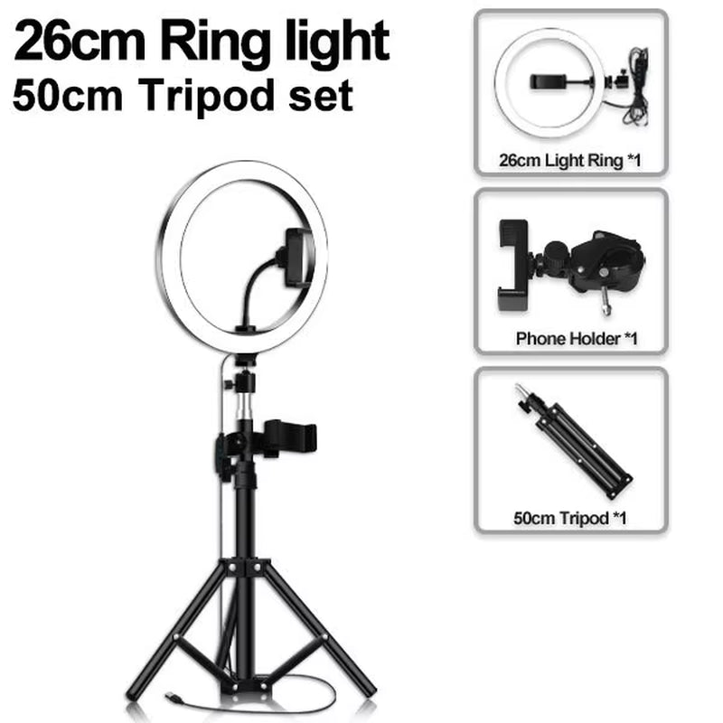 26CM LED Selfie Ring Light Multi-Function Dimmable Ring Light for Cell Phone Holder Camera Live Video Stream Makeup Youtube