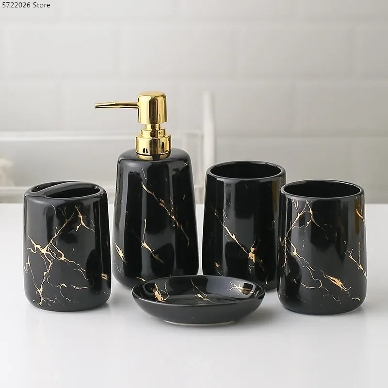 Ceramic Toiletries Bathroom Set Marble Porcelain Cup Toothbrush Holder / Soap Dispenser / Tray Bathroom Decoration Accessories