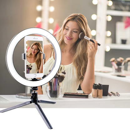 26CM LED Selfie Ring Light Multi-Function Dimmable Ring Light for Cell Phone Holder Camera Live Video Stream Makeup Youtube