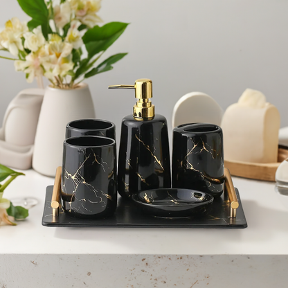 Ceramic Toiletries Bathroom Set Marble Porcelain Cup Toothbrush Holder / Soap Dispenser / Tray Bathroom Decoration Accessories